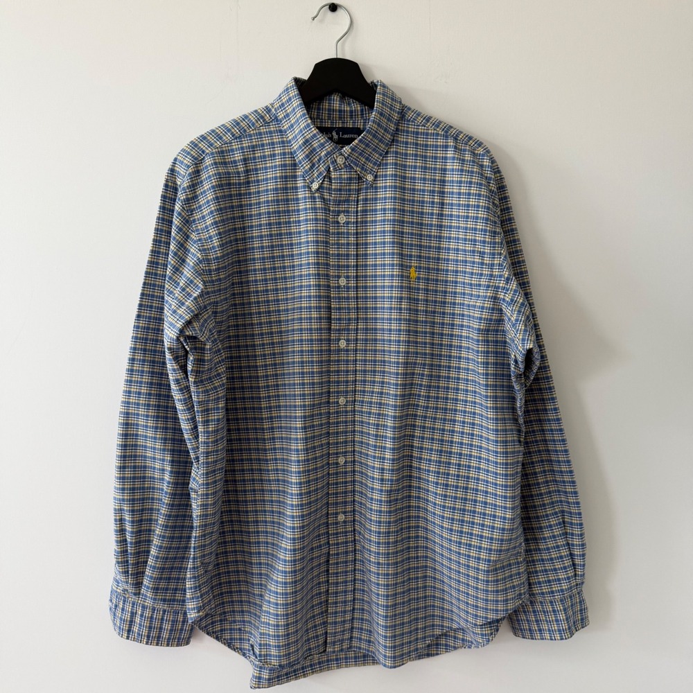 Polo Ralph Lauren Mens XL Classic Fit Plaid Button Down Shirt Blue Yellow Cotton
